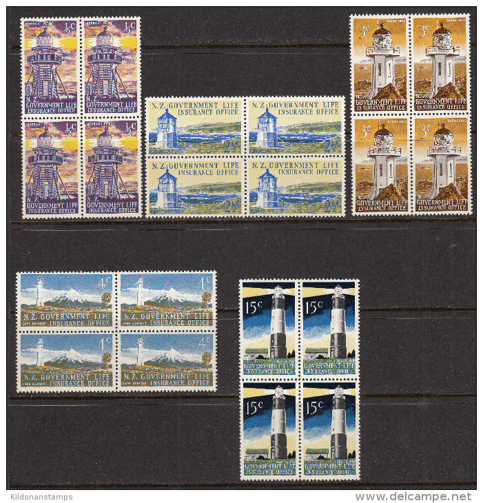 New Zealand 1969-76 Life Insurance, Mint No Hinge, Some Chalk-surfaced, Blocks, Sc# , SG L56,L57,L58a,L59a,L62a - Neufs
