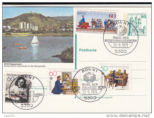 HEPPENHEIM, SAILING, CASTLE, PC STATIONERY, ENTIER POSTAUX, 1979, GERMANY - Illustrated Postcards - Used