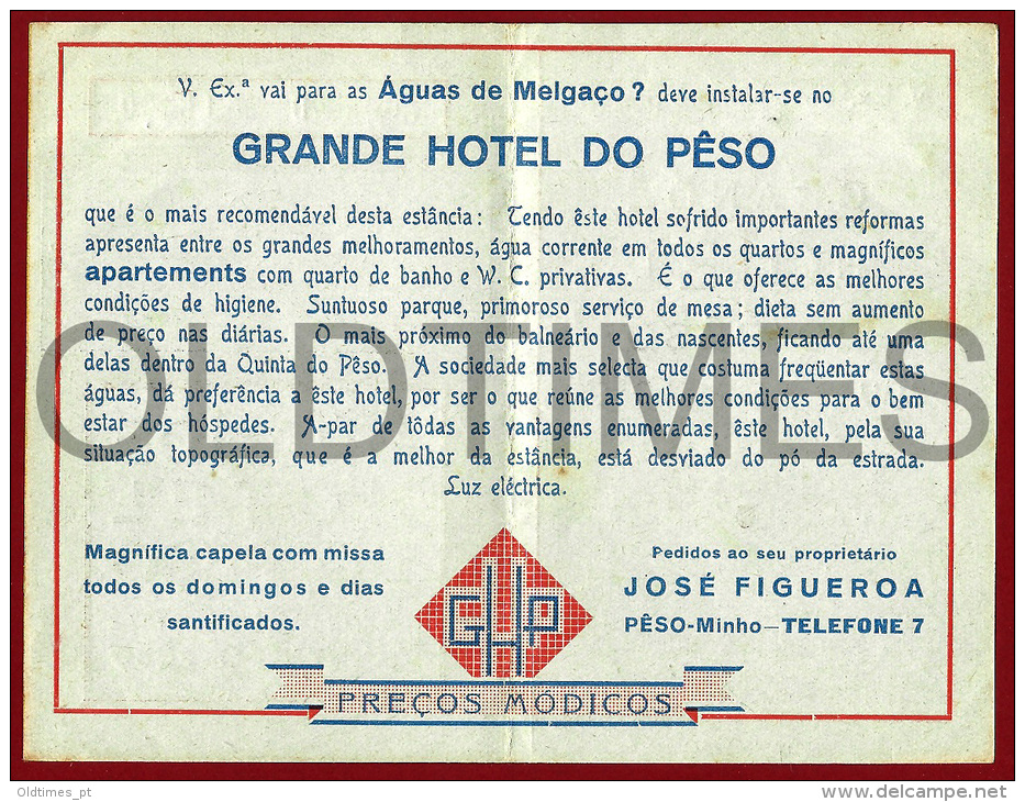 PORTUGAL - AGUAS DE MELGACO - GRANDE HOTEL DO PESO - ADV. PRINT - Publicités