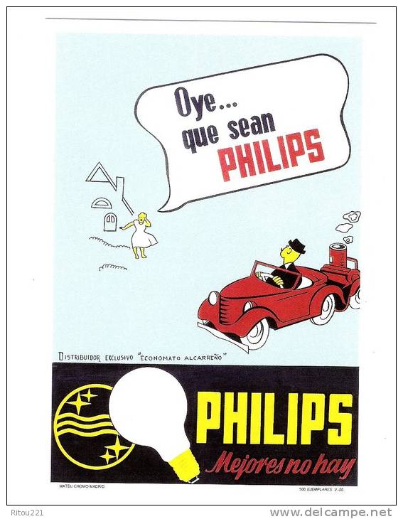 Espagne - PUBLICITE PHILIPS Economato Alcarreno Ampoule économie énergie MAJORES NO HAY Voiture Rouge Lampe éclairage - Controluce