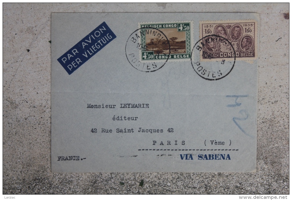 Cover Enveloppe Affranchie Congo Belge Pour Paris Oblitération Banningville - Briefe U. Dokumente