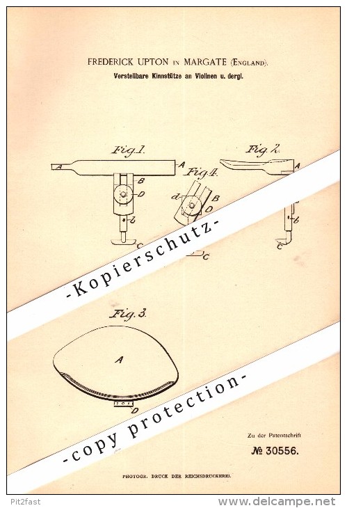 Original Patent - Frederick Upton In Margate , England , 1884 , Chin Rest On Violins , Violin , Geige !!! - Margate