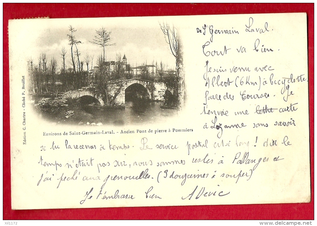 MNQ-22 Environs De SAINT-GERMAIN-LAVAL  Ancien Pont De Pierre à Pommiers. Précurseur. Circulé En 1904 - Saint Germain Laval