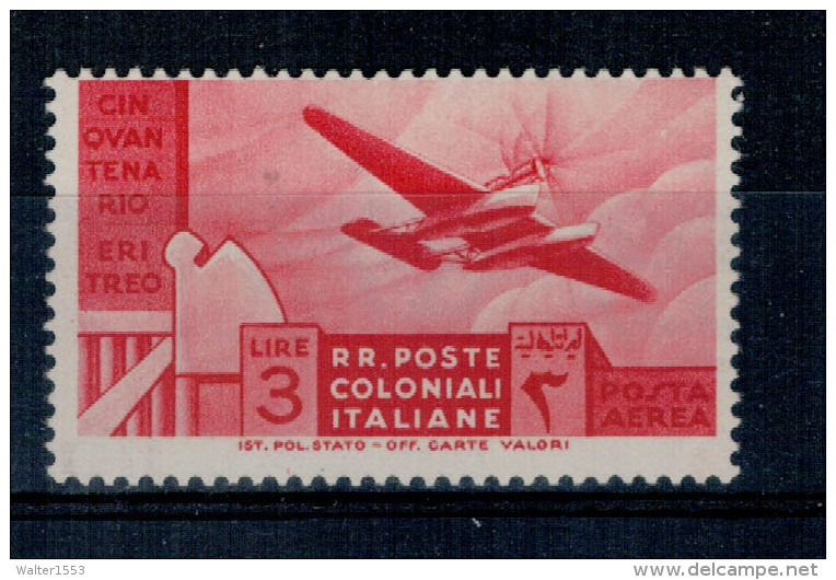 1933 EMISSIONI GENERALI POSTA AEREA CINQUANTENARIO ERITREO 3 LIRE **MNH FRESCO ALTA QUALITA' - Emissions Générales