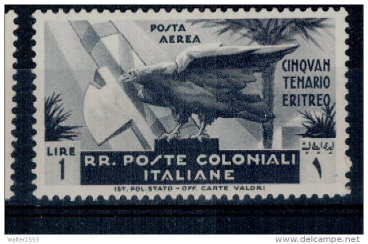 1933 EMISSIONI GENERALI POSTA AEREA CINQUANTENARIO ERITREO 1 LIRA **MNH FRESCO ALTA QUALITA' - Emissions Générales