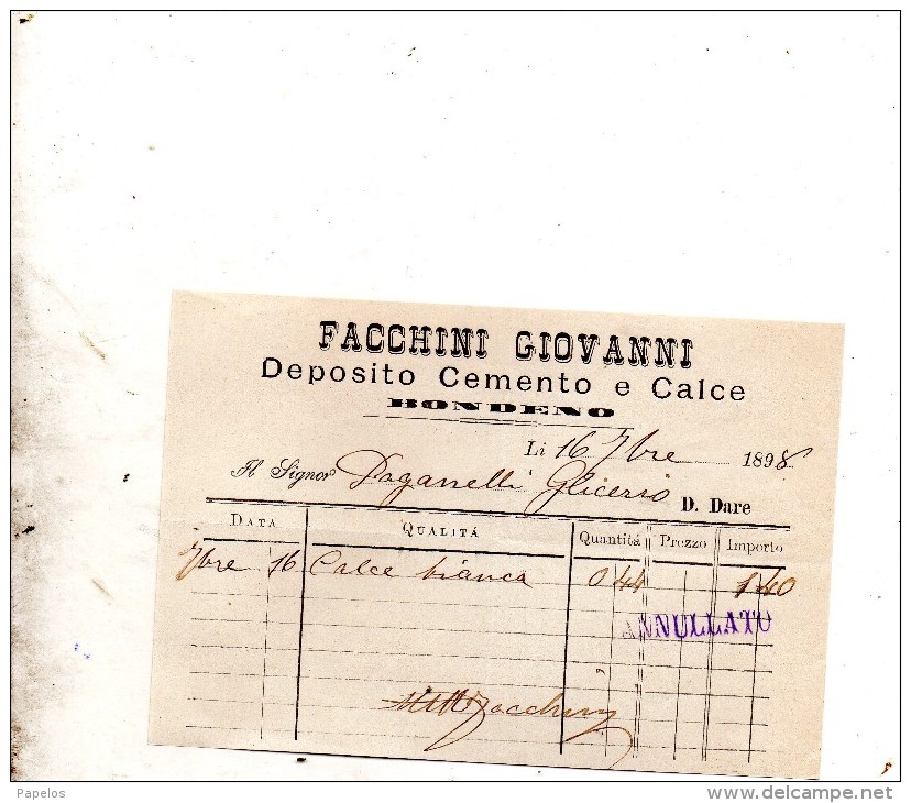 1898 BONDENO . DEPOSITO CEMENTO E CALCE - Italia
