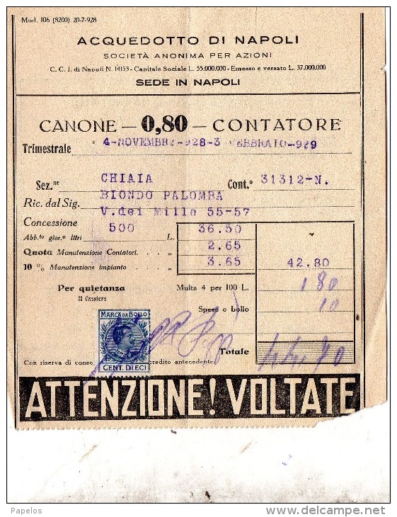 1929 ACQUEDOTTO DI NAPOLI - Italia