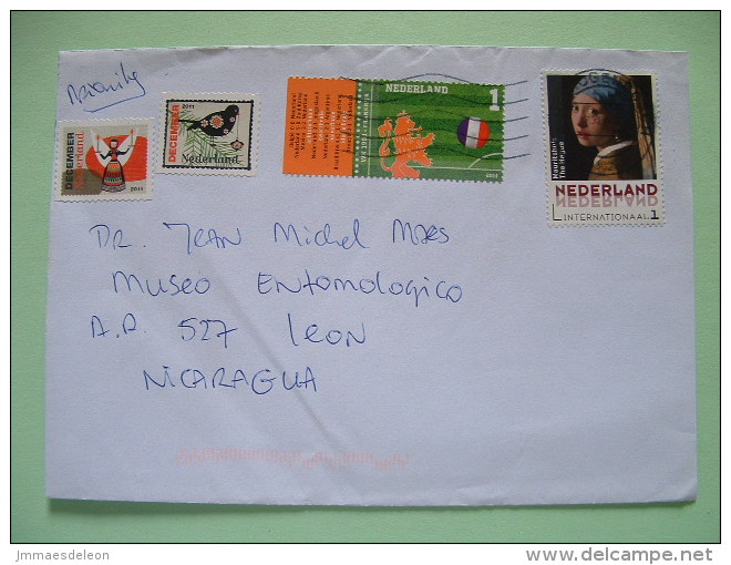 Netherlands 2014 Cover To Nicaragua - Bird Toy Christmas Football Soccer Lion Painting Woman - Lettres & Documents