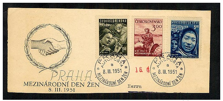 Czechoslovakia 1951 FDC First Day Cover Cut Down International Womens Day (X949) - FDC