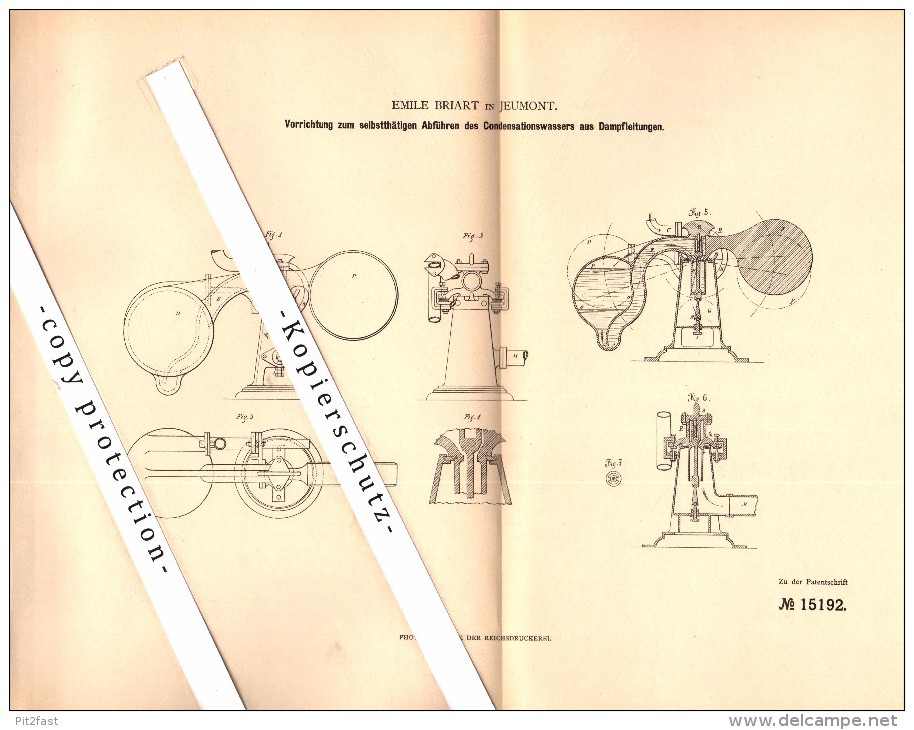 Original Patent - Emile Briart à Jeumont , Nord , 1881 , Appareil Pour La Condensation Des Machines à Vapeur !!! - Jeumont