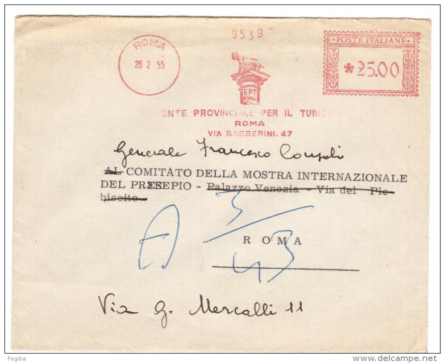 FG009      Affrancatura Meccanica Rossa  1955 ENTE PROVINCIALE TURISMO ROMA - Macchine Per Obliterare (EMA)