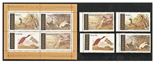 Tanzania,  Scott 2015 # 306-309a,  Issued 1986,  Set Of 4 + S/S Of 4,  MNH,  Cat $ 5.00, Birds - Swaziland (1968-...)