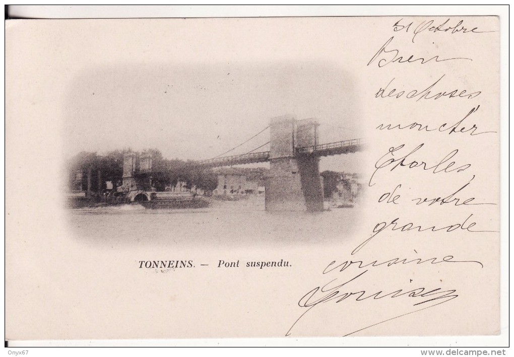 TONNEINS (Lot Et Garonne) Pont Suspendu - Précurseur - Nuage - Cliché Photo  Avant 1900 - VOIR 2 SCANS - - Tonneins