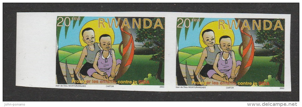 9] 1paire ** 1 Pair ** Rwanda SIDA AIDS 1993 Enfant Child 20 F Non Dentelé IMPERF - Altri & Non Classificati