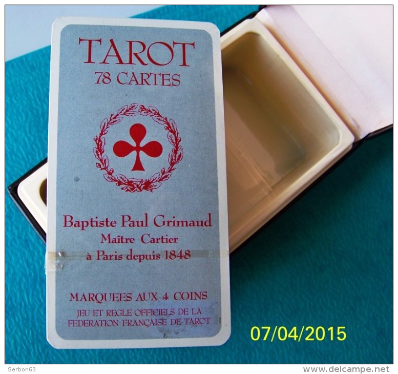 1 COFFRET JEU DE TAROT 78 CARTES NEUVES BAPTISTE PAUL GRIMAUD SOUS FILM MARQUEES AUX 4 COINS AVEC JEU ET REGLE OFFICIEL