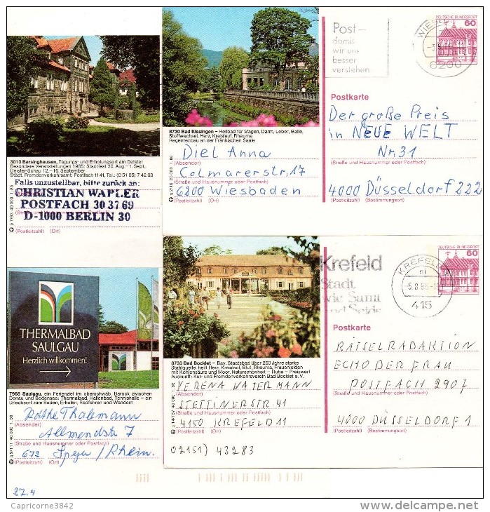 Allemagne 1986 - 4 Cartes Thermalisme: Bad Bocklet - Bad Kissingen - Salgau - Barsinghausen - Illustrated Postcards - Used