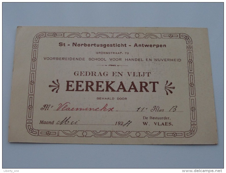 Yperen ( Eerekaart Gedrag En Vlijt St - Norbertusgesticht ) Vlaeminckx Alex / 1924 ( Zie Foto Voor Details ) !! - Ieper