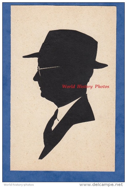 Carte Ancienne - Silhouette D'un Homme à Lunettes Et Chapeau - Silhouettiste - Homme Man Ombre Shadow - Silhouettes