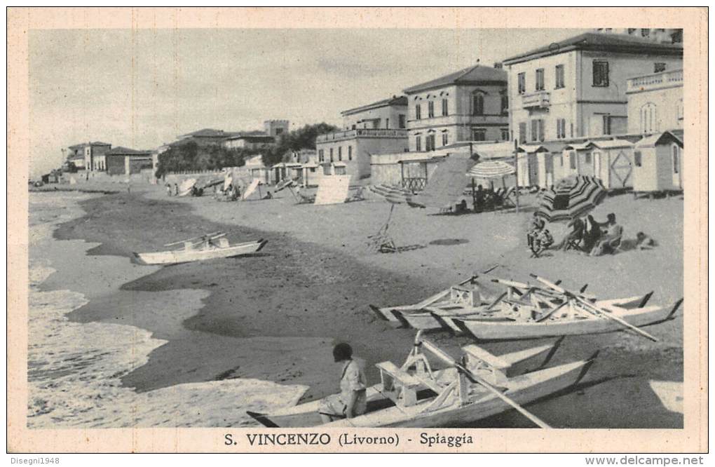 03650  "SAN VINCENZO (LI) -  SPIAGGIA" ANIMATA. CART. ILLUSTR.  ORIG. NON SPEDITA - Altri & Non Classificati