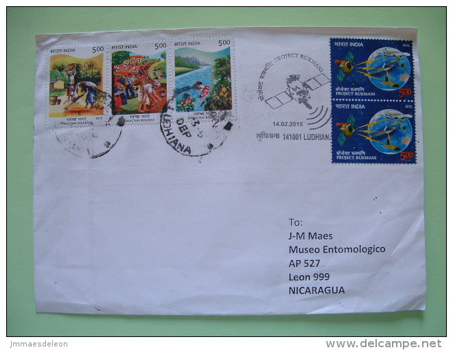 India 2015 FDC Cover To Nicaragua - Satellite Telecomunications - People At Work Grains River Railway - Lettres & Documents