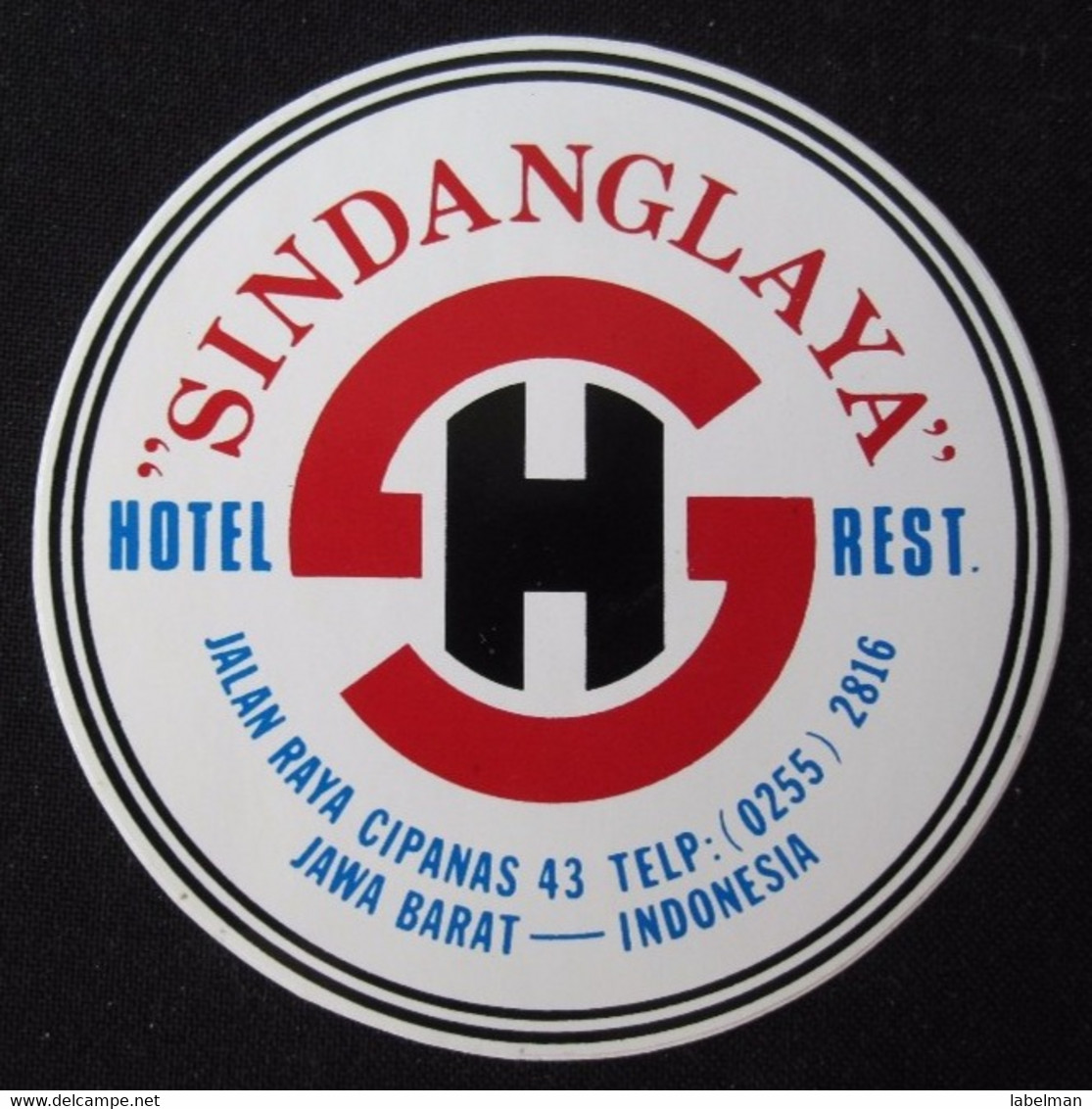 HOTEL MOTEL INN MOTOR PENSION SINDANGLAYA JAVA BARAT JAKARTA INDONESIA DECAL STICKER LUGGAGE LABEL ETIQUETTE AUFKLEBER - Hotel Labels