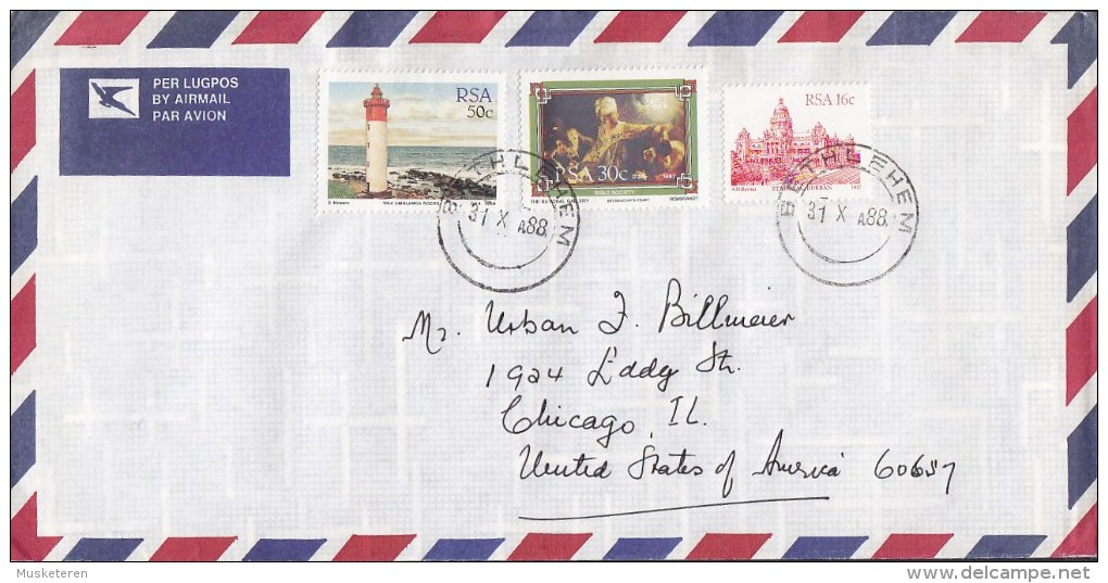 South Africa Air Mail Par Avion BETHLEHEM 1988 Cover Brief CHICAGO USA Lighthouse Leuchtturm Pfare Bible Society - Storia Postale