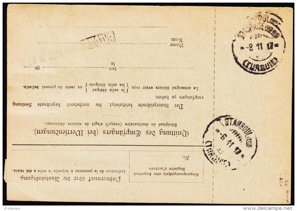 1917. Paketkarte To Constantinopel 2 MARK + 20 Pf. (Gepr. JASCKE.) GLEIWITZ 1.10.17 + S... (Michel: 95 B IIa+) - JF17593 - Autres & Non Classés