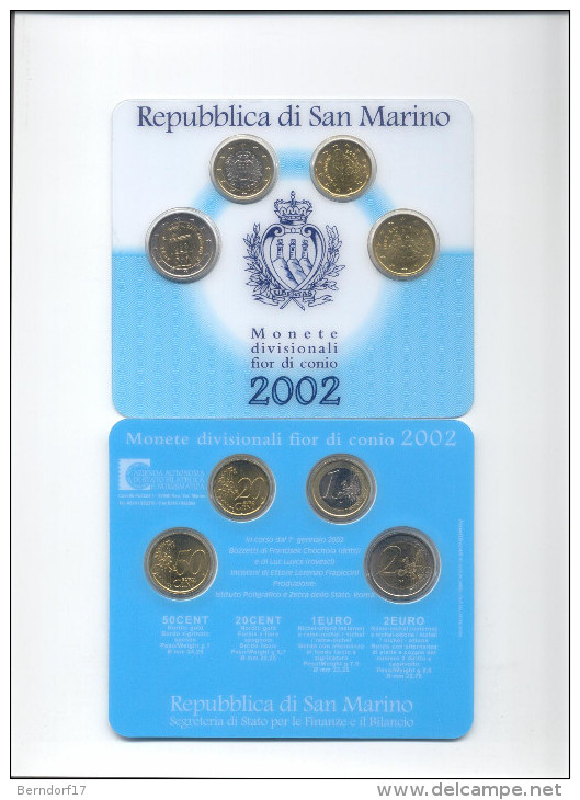 SAN MARINO - 2 € - 1€ - 0,50 E 0,20 CENT. 2002 KIT MONETE FIOR DI CONIO - San Marino