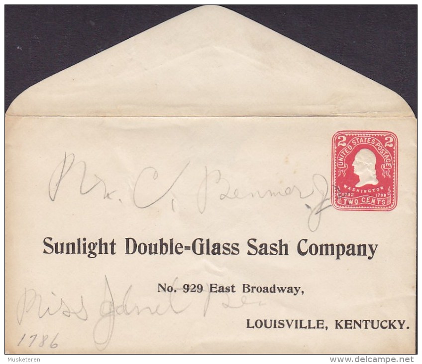 United States Postal Stationery Ganzsache Entier PRIVATE Print SUNLIGHT Double-Glass SASH COMPANY, LOUISVILLE Kentucky - ...-1900