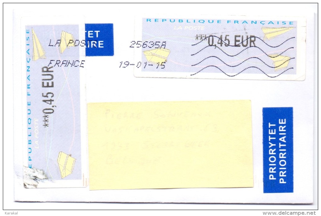 France ATM Vignette LISA Type Avions En Papier Sur Lettre Vers Belgique - 2000 « Avions En Papier »