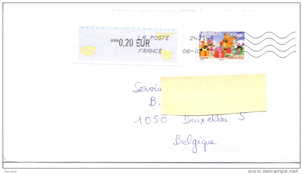 France ATM Vignette LISA Type Avions En Papier Et Noël Sur Lettre Vers Belgique - 2000 « Avions En Papier »