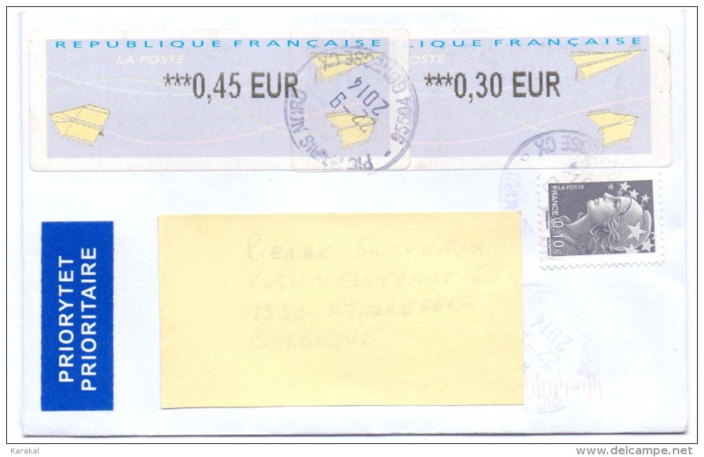France ATM Vignette LISA Type Avions En Papier PIC Paris Nord Gonesse Sur Lettre Vers Belgique - 2000 « Avions En Papier »