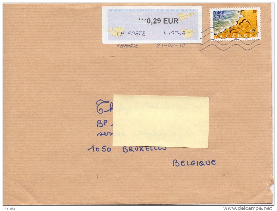 France ATM Vignette LISA Type Avions En Papier Et Timbre Vacances Sur Lettre Vers Belgique - 2000 « Avions En Papier »