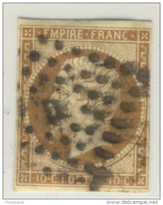 Empire Français - Napoléon III - 10 C - Non Dentelé - Charnière - Obl. Gros Points - 1862 Napoleon III