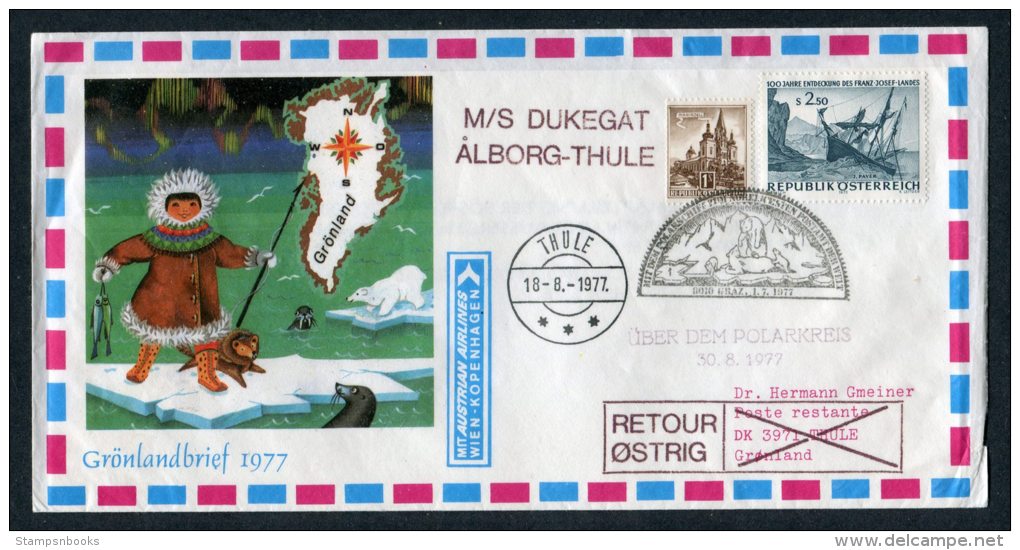 1977 Austria Greenland Graz M/S DUKEGAT Aalborg - Thule  Polar Bear Ship Cover Austrian Airlines Wien - Copenhagen - Covers & Documents