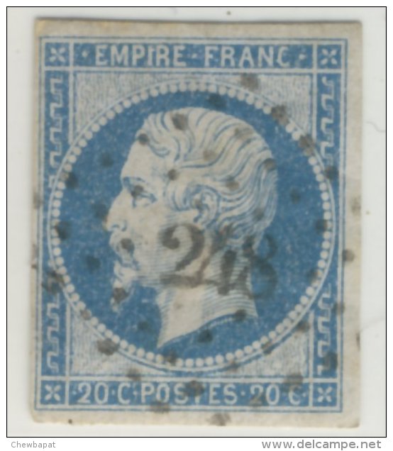 Empire Français - Napoléon III - 20 C - Non Dentelé - Charnière - Obl. Petits Chiffres - 1862 Napoleon III