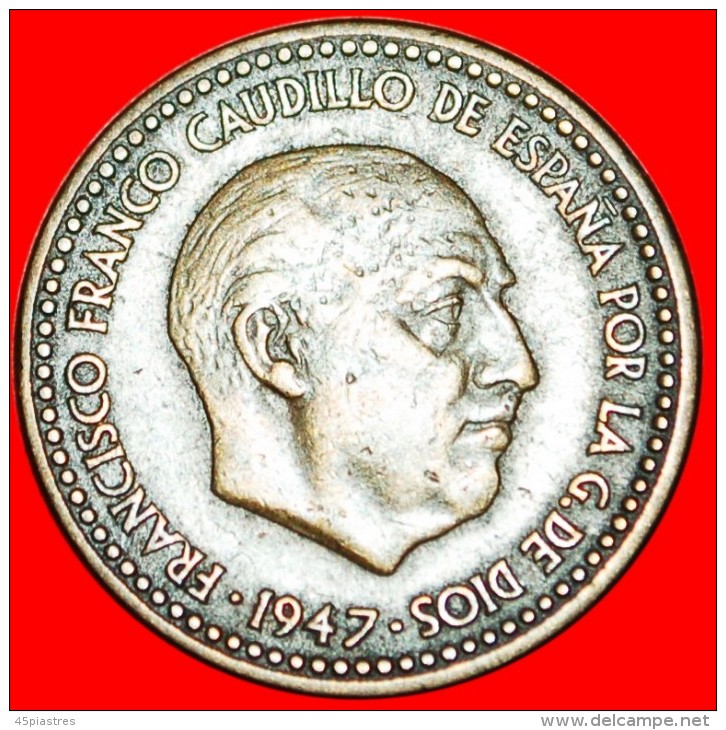 * GENERALISSIMO FRANCO (1936-1975): SPAIN ★ 1 PESETA 1954(1947)! LOW START &#9733;NO RESERVE!!! Simultaneously - 1 Peseta