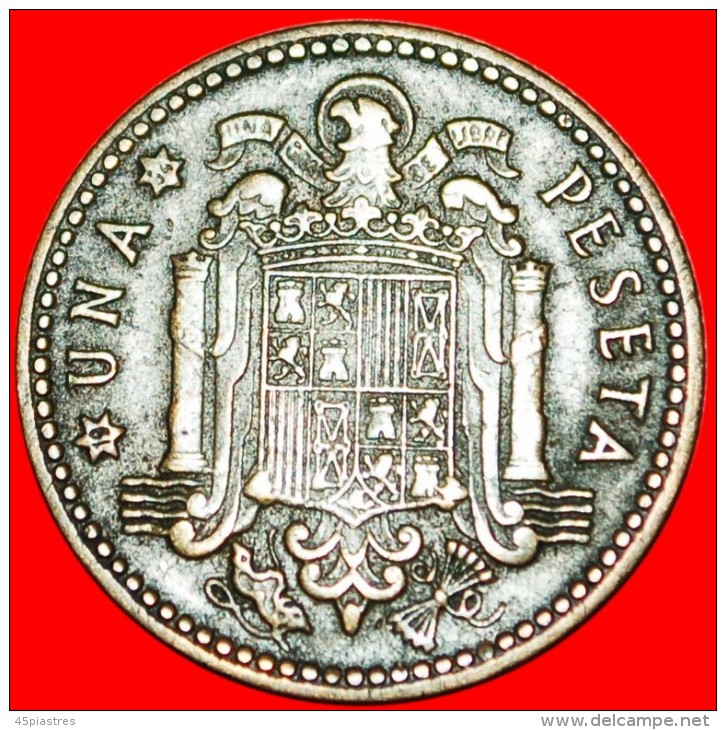 * GENERALISSIMO FRANCO (1936-1975): SPAIN ★ 1 PESETA 1954(1947)! LOW START &#9733;NO RESERVE!!! Simultaneously - 1 Peseta