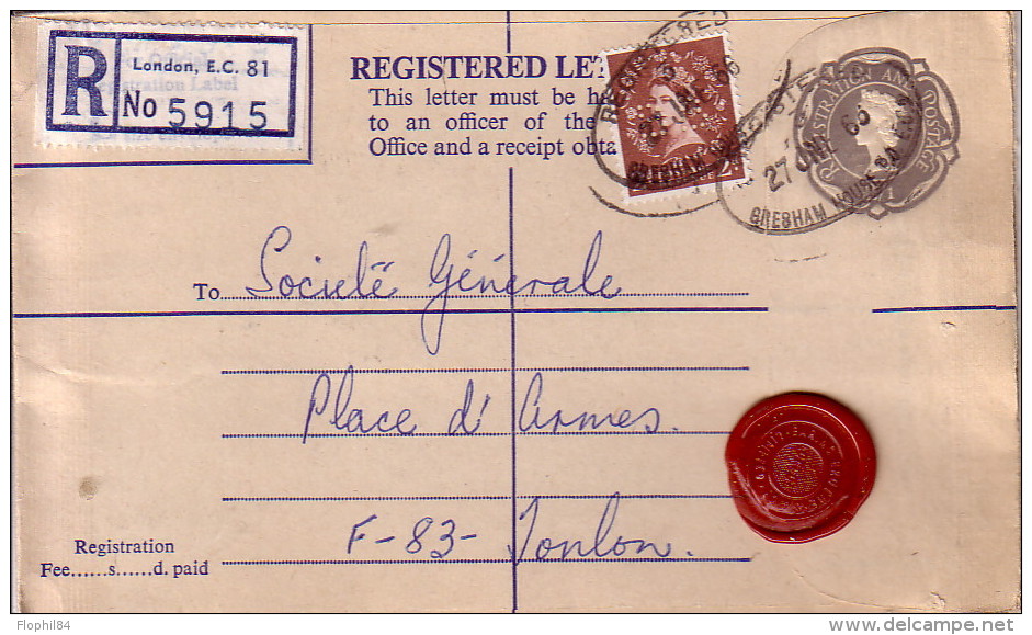 GRANDE BRETAGNE - ENTIER POSTAL AVEC TIMBRE PERFORE B.B. DE BARING BROTHERS A LONDRES. - Perfins