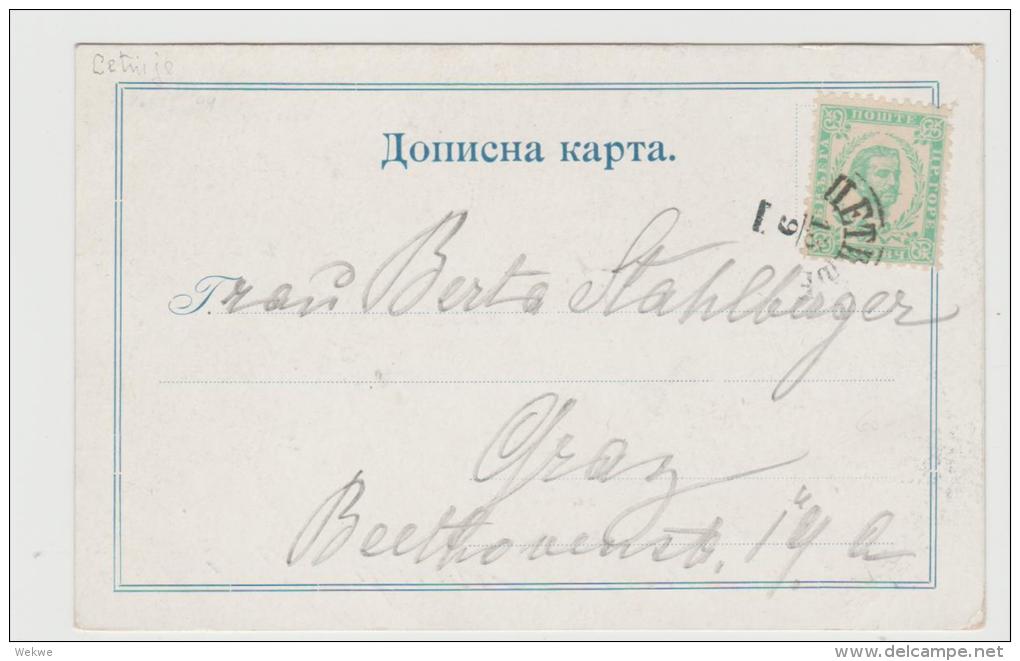 Yu-MTN002/ MONTENEGRO -   Farbkarte (Mehrfach-Ansichten) Cltrnge Nach Graz 1900. Frankiert Mit 2 NKR Fürst Nikola - Montenegro