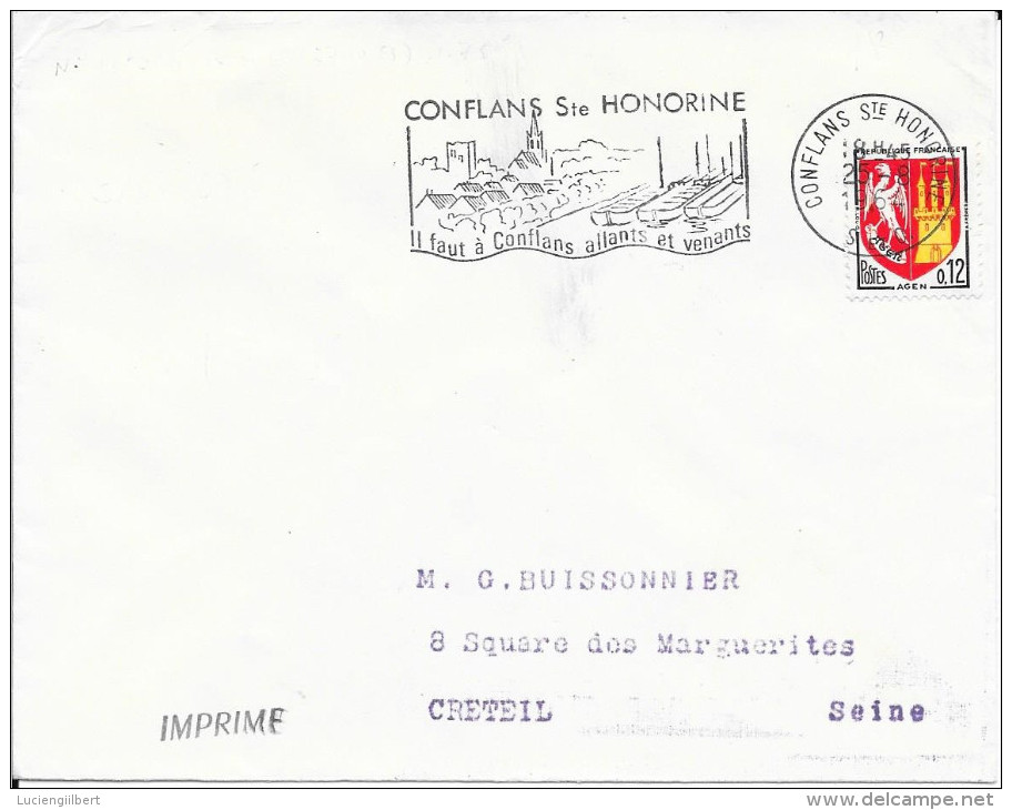 YVELINES 78  -- CONFLANS STE HONORINE   - FLAMME VOIR DESCRIPTION-  1964 - TIMBRE N° 1353 A TARIF DU 19.05.1964 - Oblitérations Mécaniques (flammes)