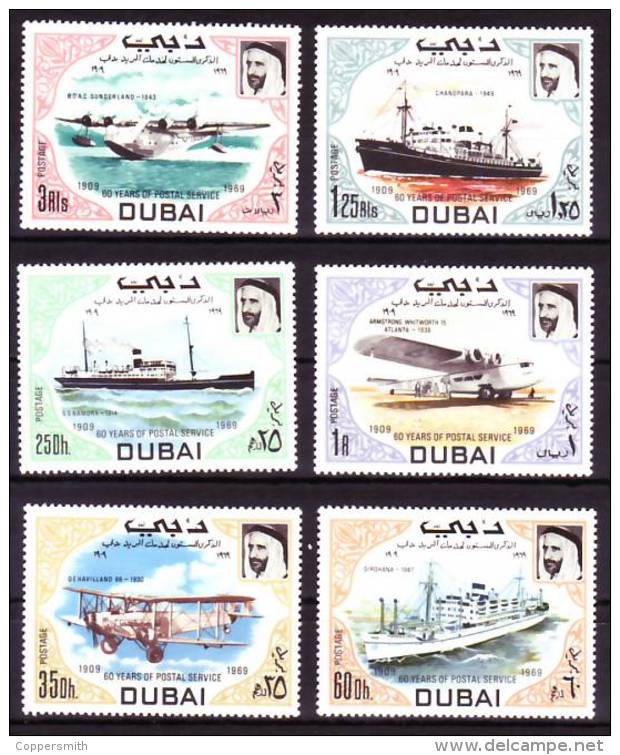 (001+03) Dubai  Postal Services / Ships And Planes / Bateaux + Avions   ** / Mnh  Michel 335-40 + BL 50 - Dubai