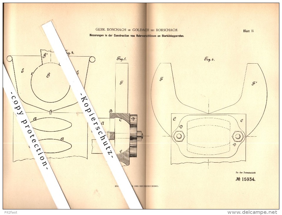 Original Patent - Gebr. Roschach In Goldach B. Rorschach , 1880 , Bier-Kühlapparat , SG !!! - Goldach