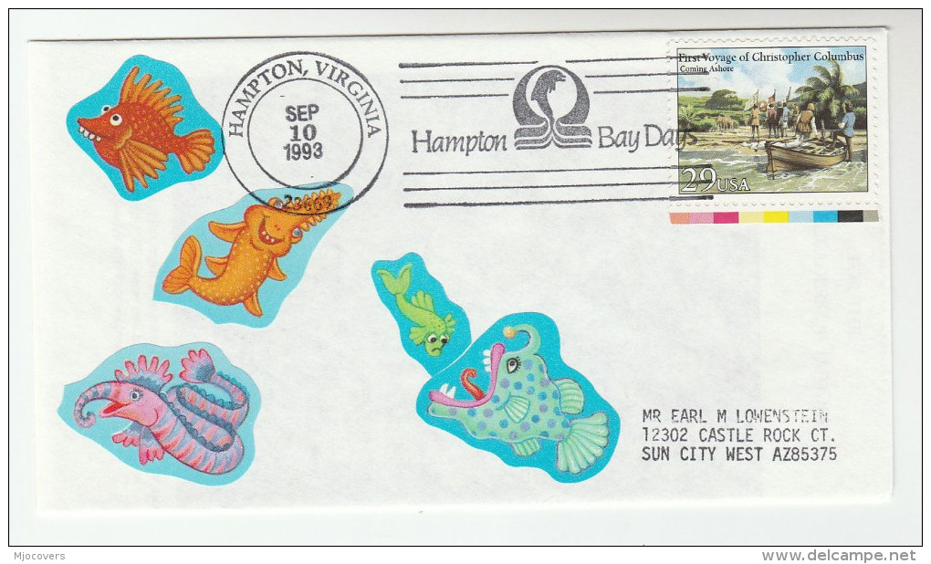 1993 HAMPTON Bay DOLPHIN Pmk  EVENT COVER USA Illus FISH Columbus Stamps Dolphins - Dolphins