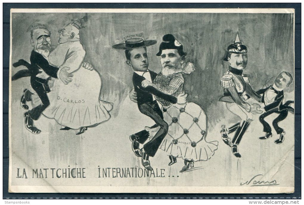 1906 Carte Satirique La Mattchiche Internationale Kaiser France Germany Politics Satire Postcard - Satirical