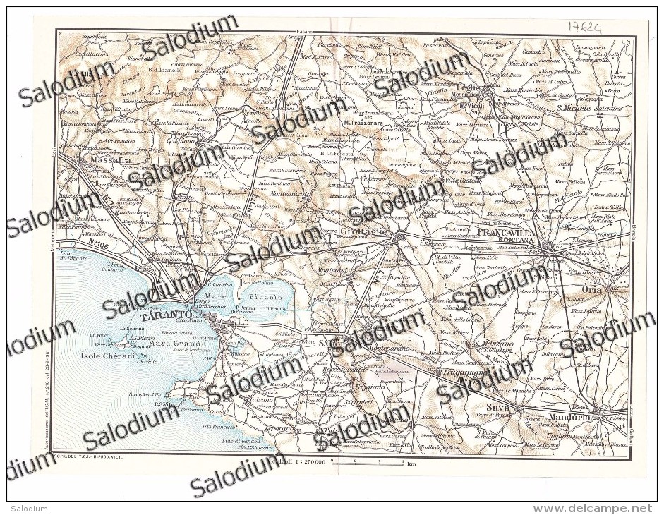 TARANTO MASSAFRA GROTTAGLIE FRANCAVILLA FONTANA ORIA SAVA MANDURIA CEGLIE  - Vecchia Mappa Cartina Originale D´epoca - Altri & Non Classificati