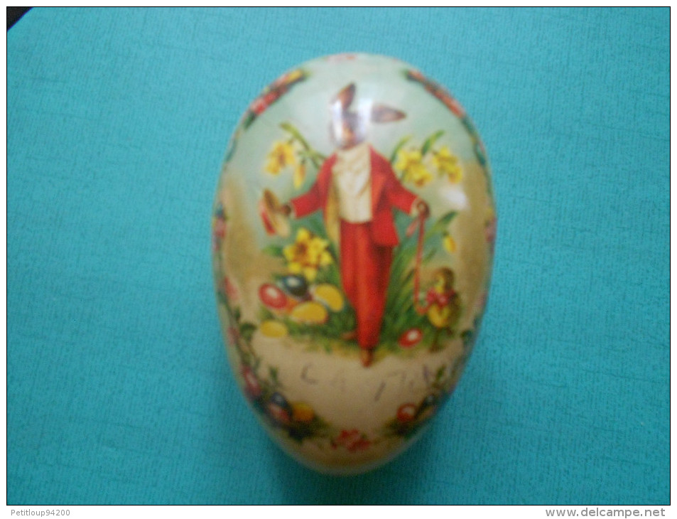 *OEUF DE PAQUES GERMANY Papier Maché  LAPIN FLEURS 9cmx6cm *NESTLER GERMAN EASTER EGG  Paper Mache RABBIT FLOWERS - Oeufs