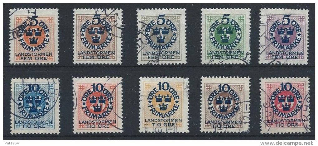 Suède 1916 , N°76/85 Oblitérés, Série Courante Surchargée - Neufs