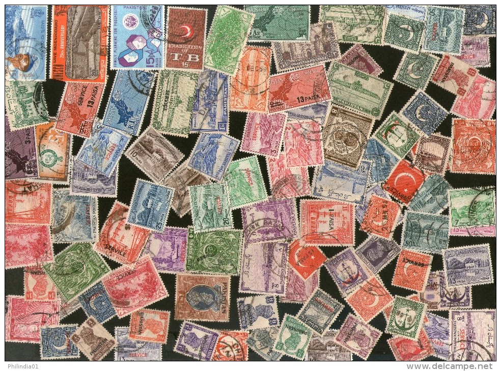 Pakistan 100 Different Used Stamps On George VI Postage & Service Mosque Architeture - Pakistan