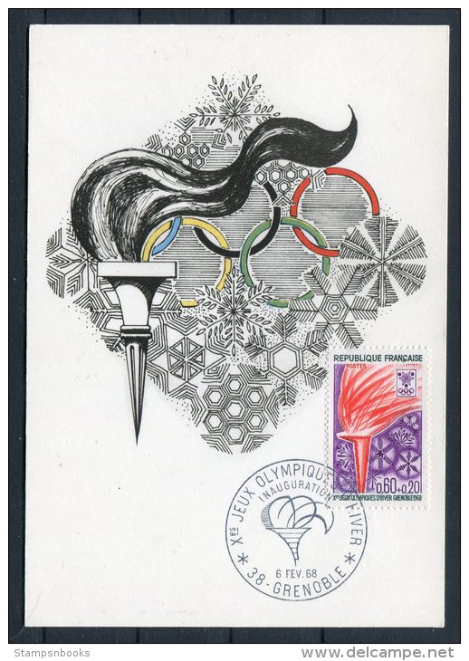 1968 France Grenoble Winter Olympics Maxi Cards (5) Skating, Ski-Jump, Ice Hockey, Flame, Alpine, Nordic Skiing - Winter 1968: Grenoble